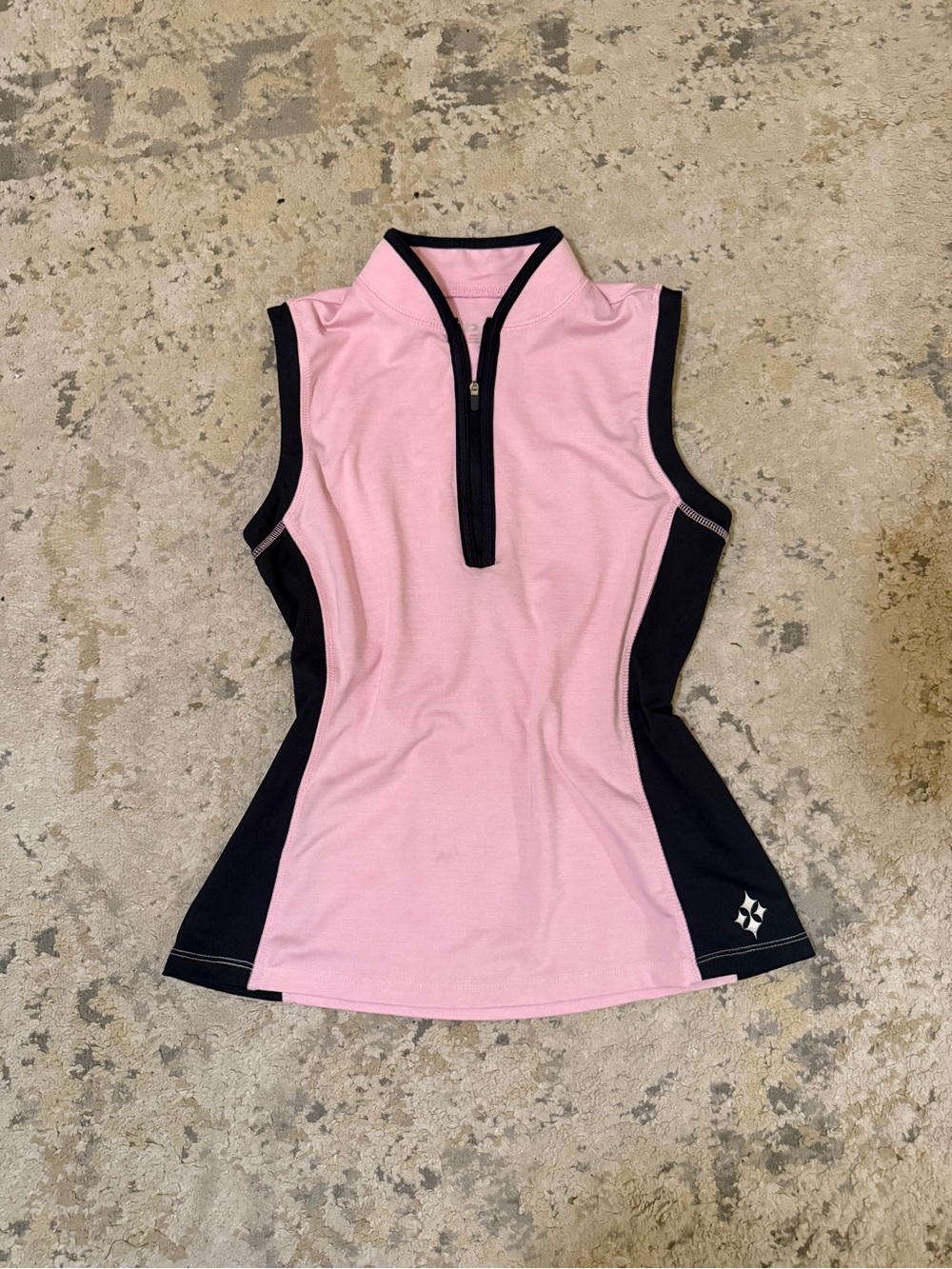 Women's Pink and Black Sleeveless Athletic Top - Zip Neck